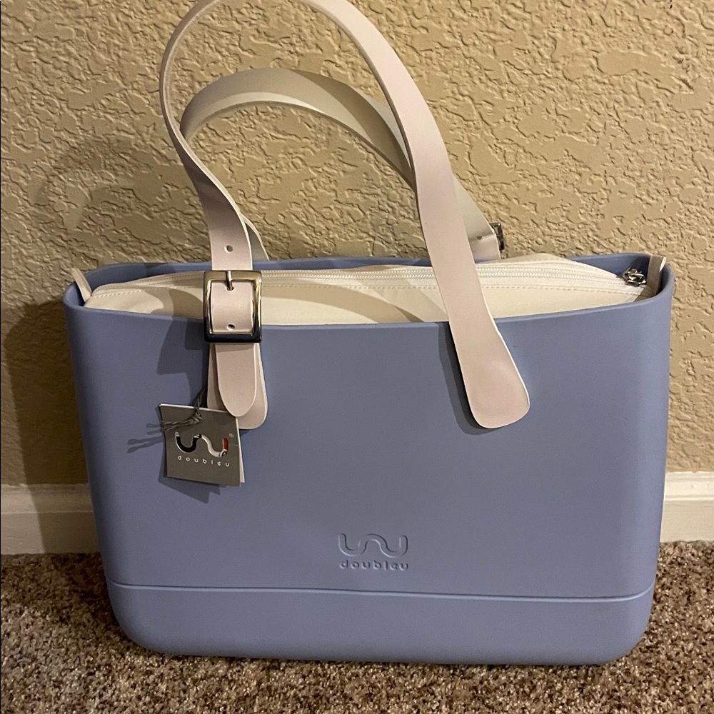 Doubleu Light Blue and White Tote nwt great beach tote - Picture 2 of 6